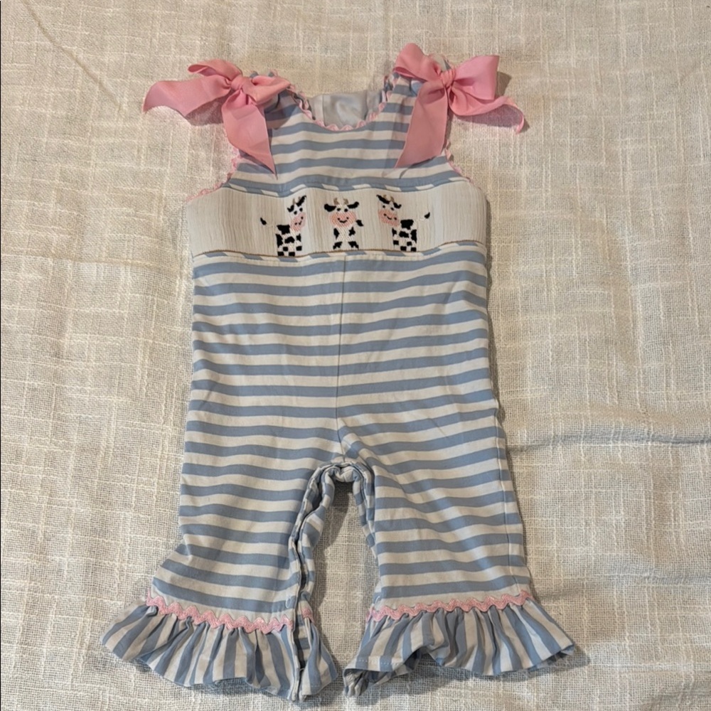 Charming Blue and Pink Striped Kids Romper